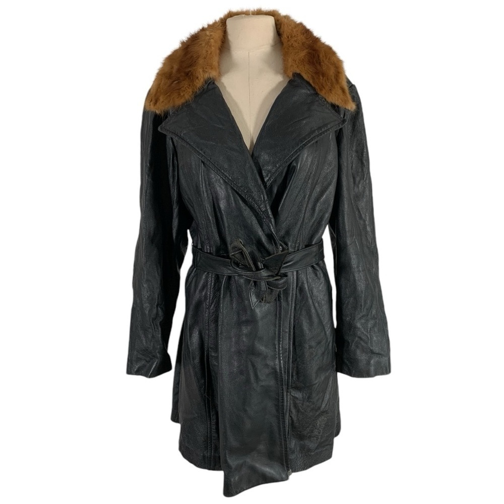 Vintage Fox Fur Collared Leather Coat Size 6